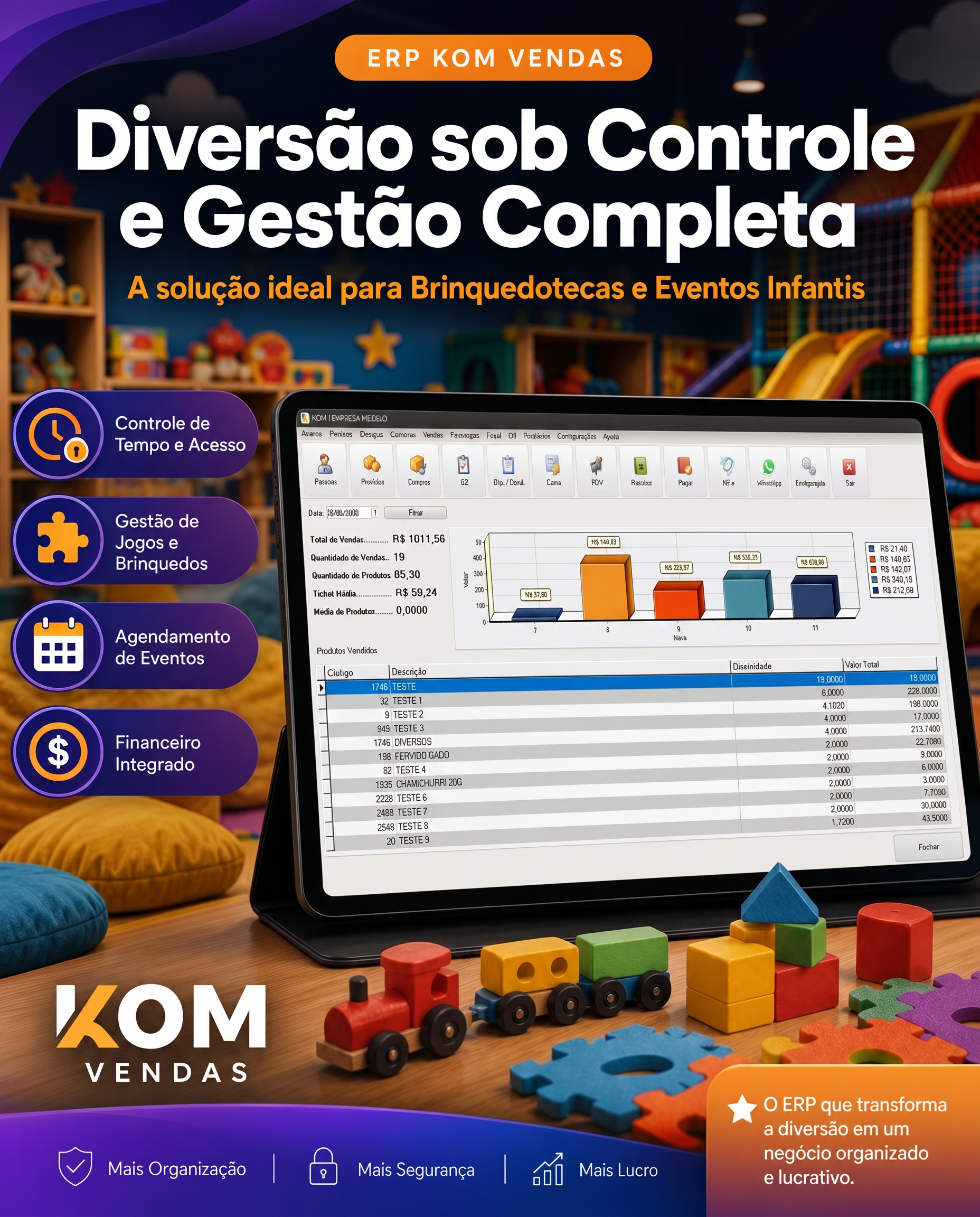 ERP KOM Vendas para brinquedotecas e eventos infantis
